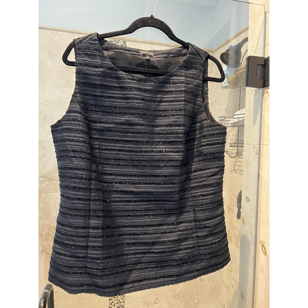 Talbots Women 12 Black Sequin Textured Sleeveless Tank Shell Holiday Sparkle Top